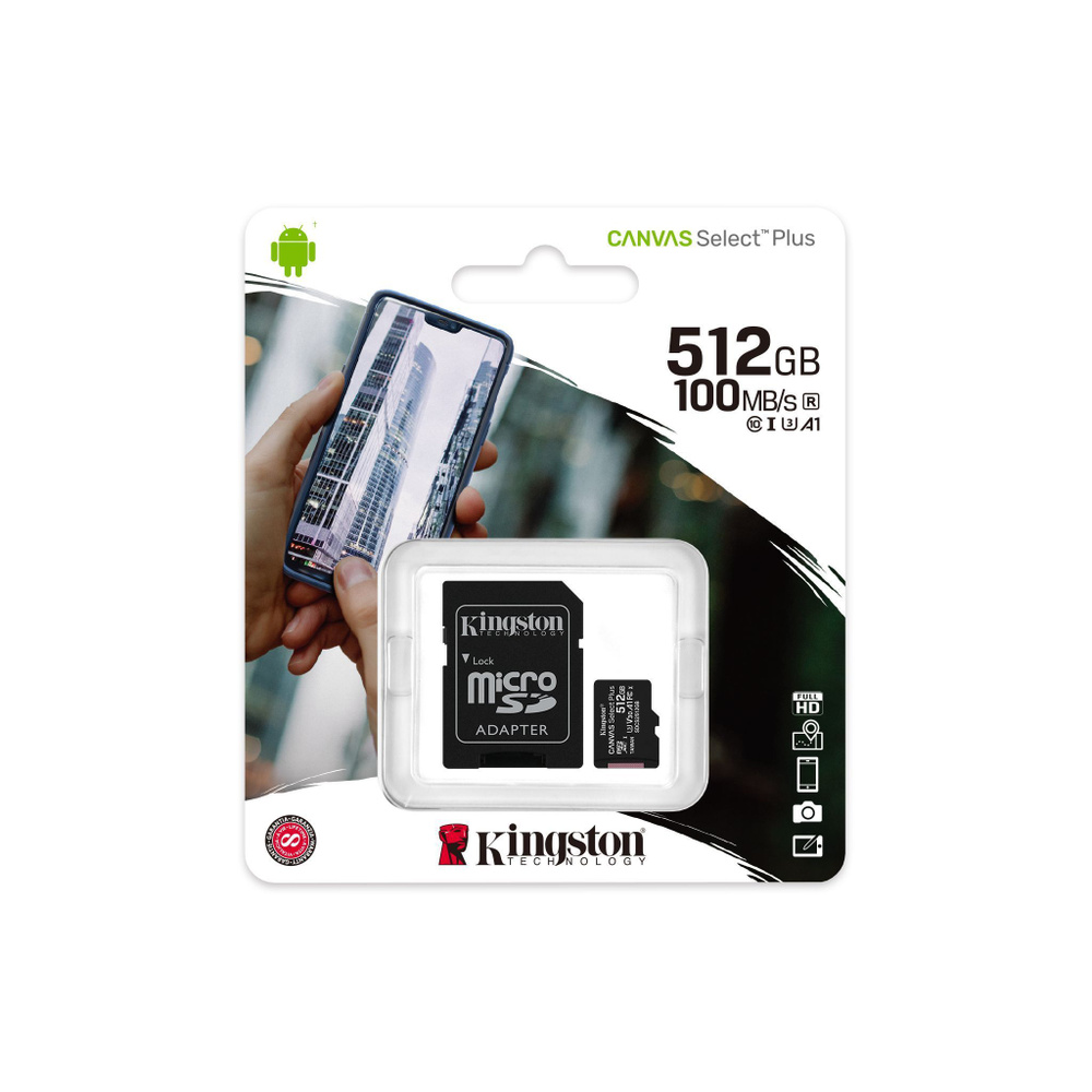 Флеш карта microSDHC 512Gb Class10 Kingston SDCS2/512GB Canvas Select Plus (с адаптером)  #1