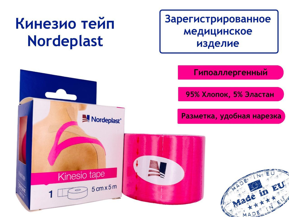 Кинезио тейпы для лица и тела Nordeplast 5 см х 5 м, розовый #1