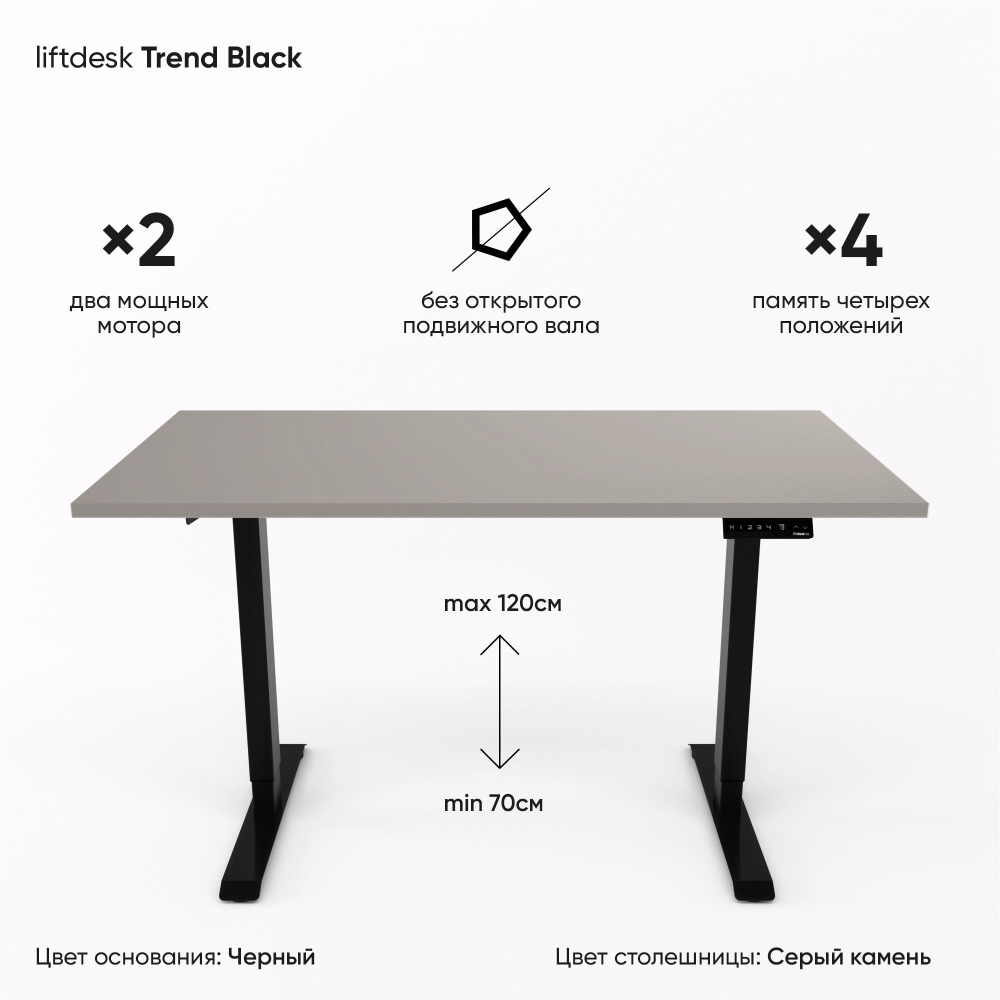 Компьютерный стол с электроприводом для работы стоя сидя 2-х моторный liftdesk Trend Черный/Серый камень, #1