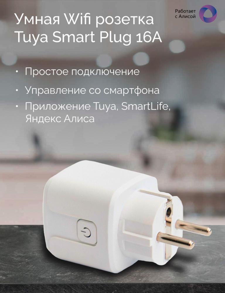 Умная Wifi розетка Tuya Smart Plug 16А. Работает с Алисой. #1