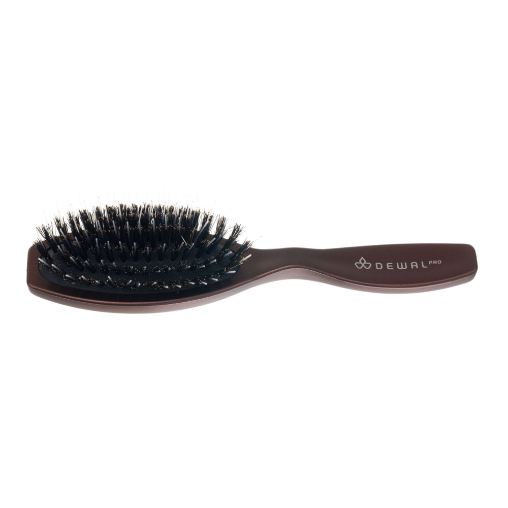 Dewal Расческа для волос массажная мини "Coffee" с натуральной щетиной и пластиковыми зубцами (длина #1