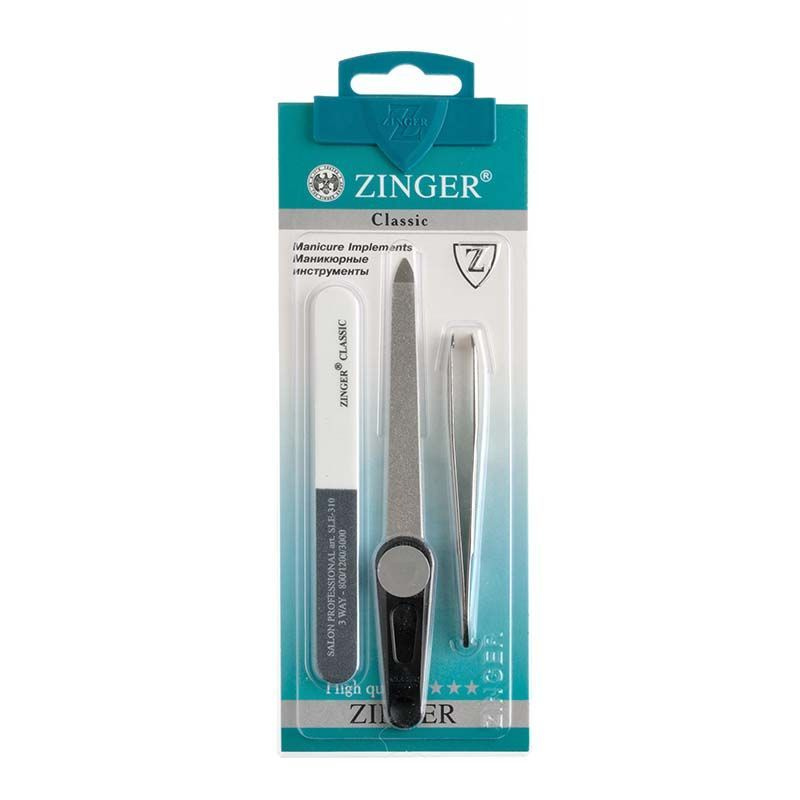 Zinger Набор для маникюра Sis-200 (пилка алмазная;полировка 3 сторонняя;пинцет), маникюрный инструмент #1