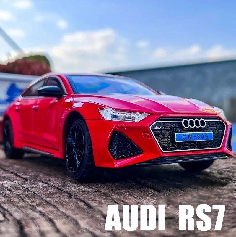 Машинка металлическая Ауди Audi RS7 красная, масштаб 1:24, длина 21 см., свет и звук, открываются двери, #1