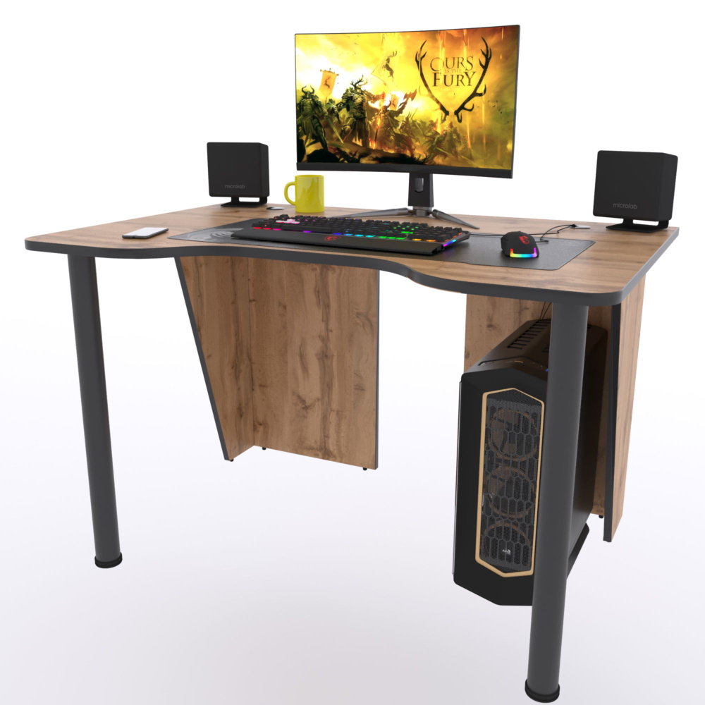 Прямой компьютерный стол "Лакер", 140х80х75 см, дуб вотан с чёрной кромкой  #1