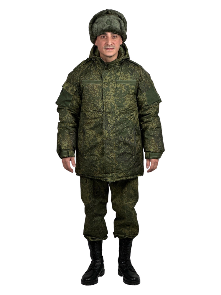 Куртка (бушлат) зимняя военный армейский полевой ВКПО (ВКБО), камуфляж зеленая цифра (пиксель), мембрана #1