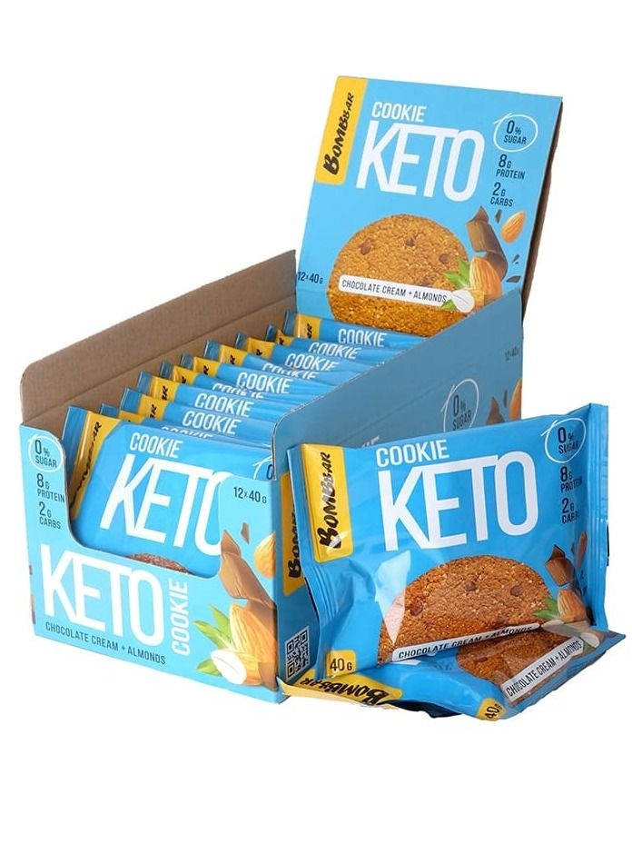 Протеиновый батончик Bombbar Кето печенье COOKIE KETO 12х40 г, Со вкусом шоколадного крема и миндаля #1