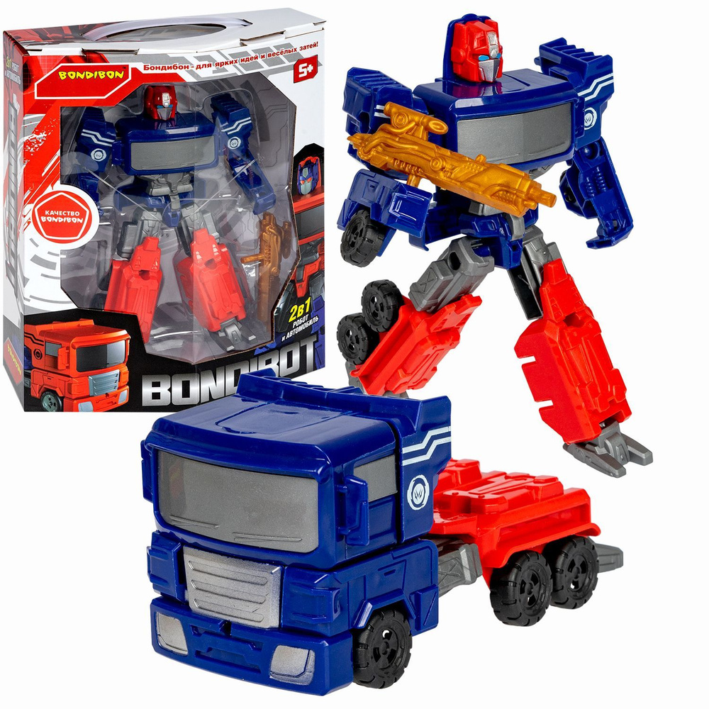 Робот Трансформер BONDIBOT 2в1 машинка сине-красный тягач Bondibon игрушка подарок для мальчика  #1