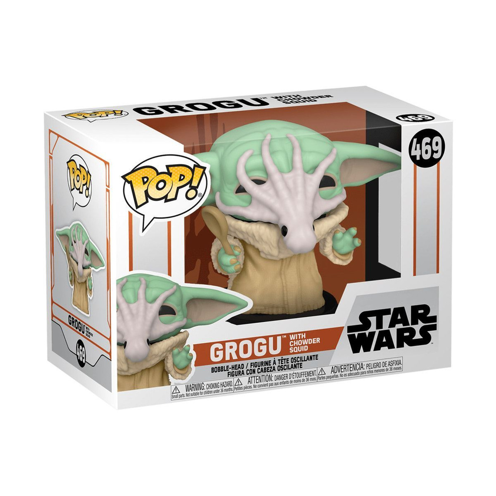 Funko: The Mandalorian. Фигурка POP: Грогу с осьминогом на лице (Grogu with Chowder Squid (Exc)) из сериала #1