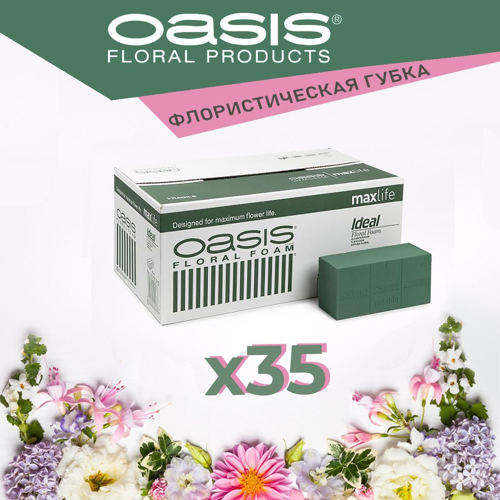 Oasis Ideal Губка Оазис флористическая пена кирпич 23 х 11 х 7.5 см - 35 шт КОМПЛЕКТ  #1