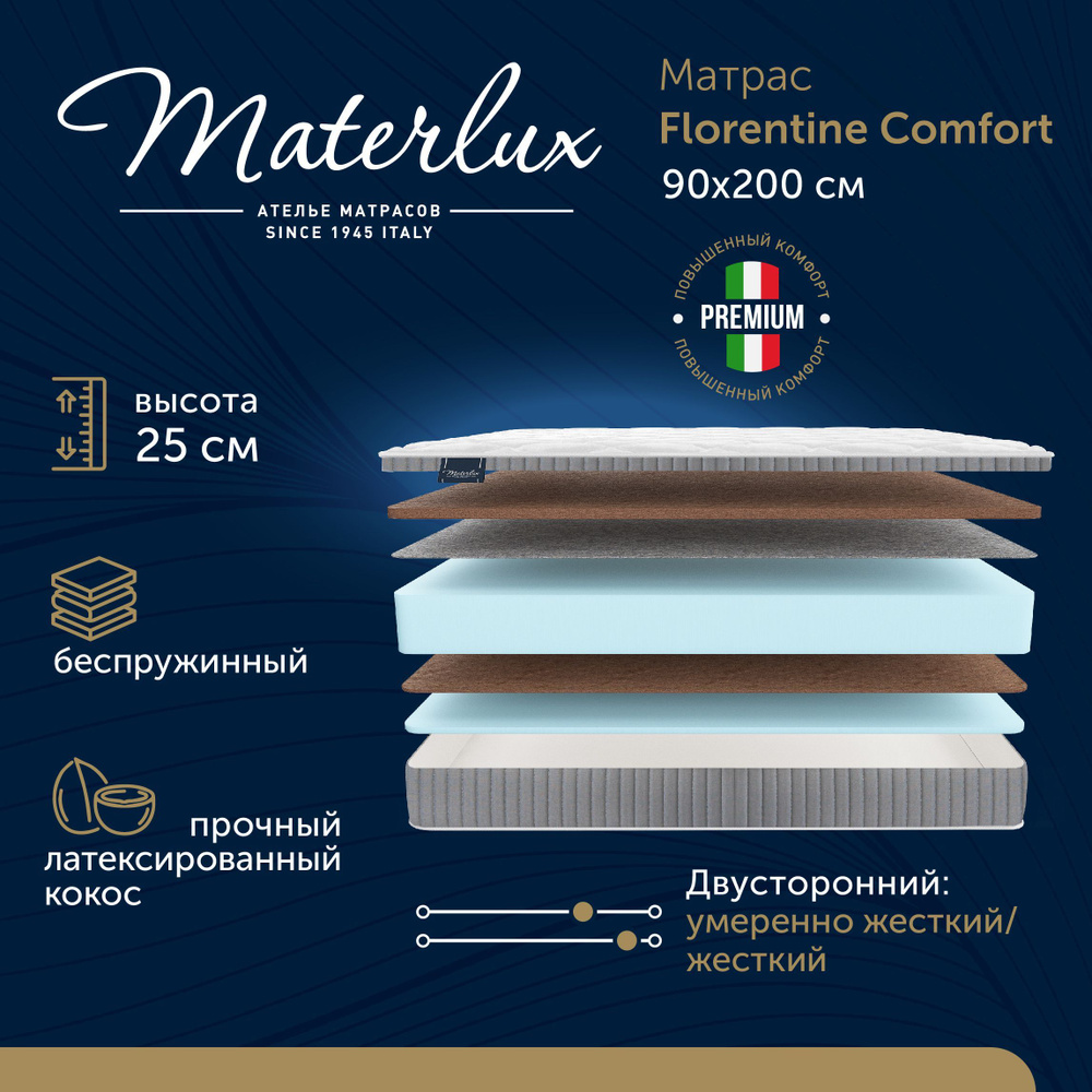 Матрас MaterLux Florentine Comfort 90х200, Беспружинный, жесткий и умеренно жесткий  #1