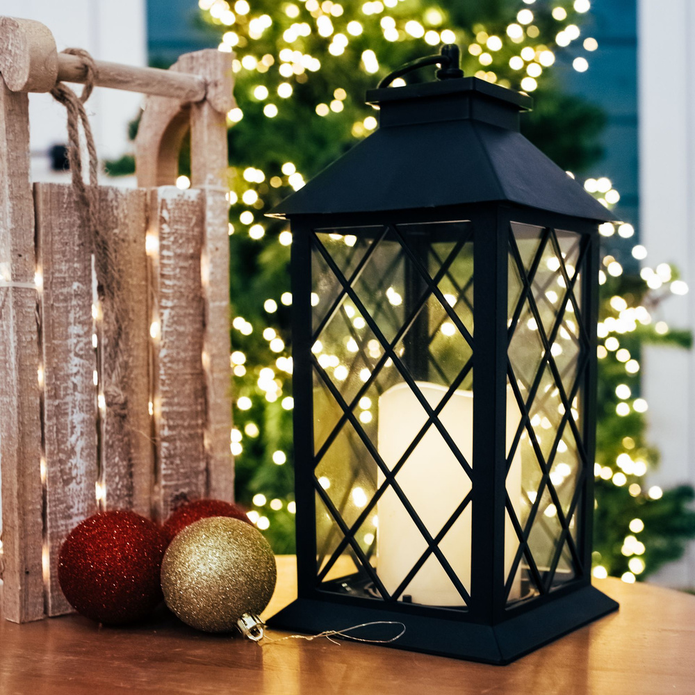 Светильник декоративный Kaemingk, ночник, фонарь новогодний, светодиодный, настольный, черный  #1