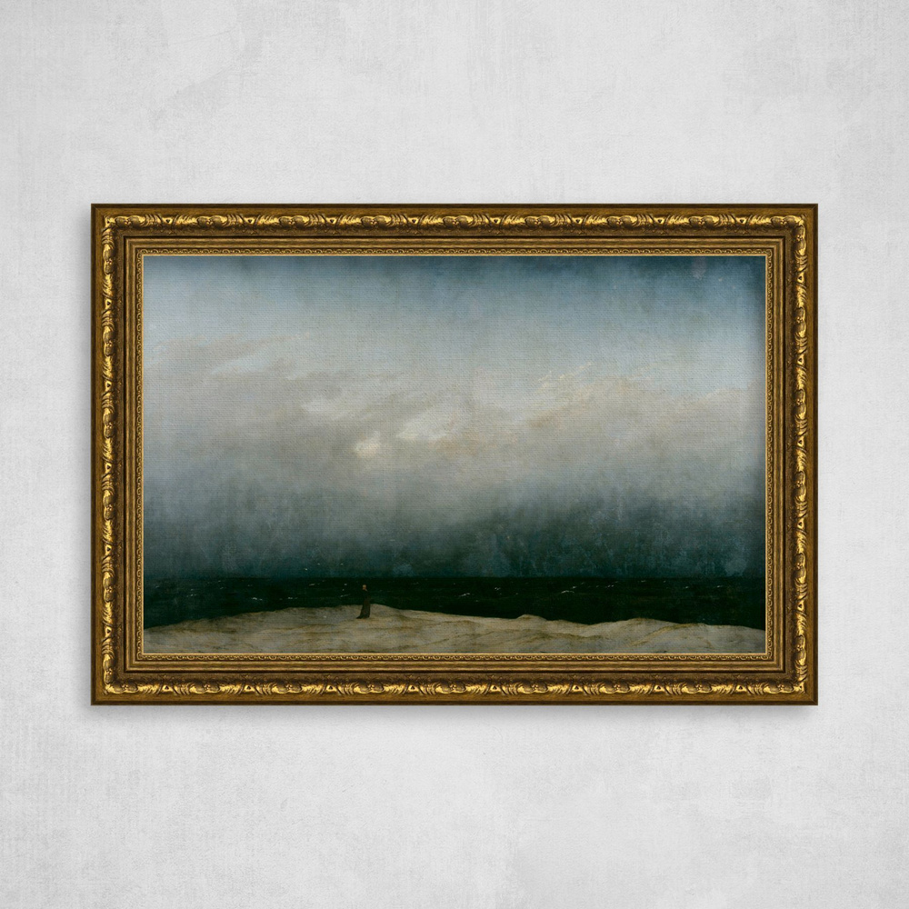 Картина на холсте в золотой багетной раме, Каспар Давид Фридрих "Монах у моря", 47x30см / Галерейщикъ #1
