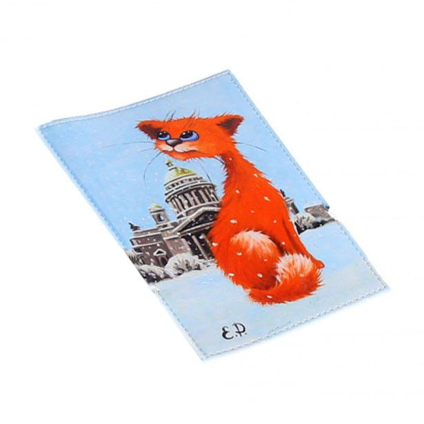 Обложка для проездного Grand, 02-048-121 "Кот рыжий на фоне Исаакия зимой"  #1
