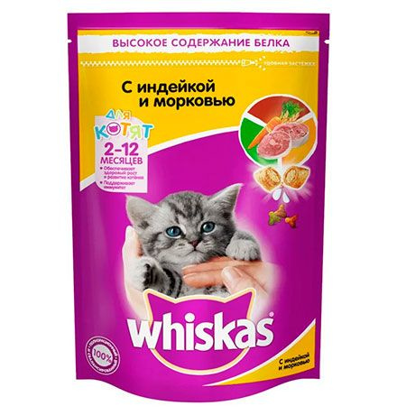 Whiskas Kitten / Сухой корм Вискас Молочные подушечки-паштет для котят Индейка-Морковь, 350 г  #1