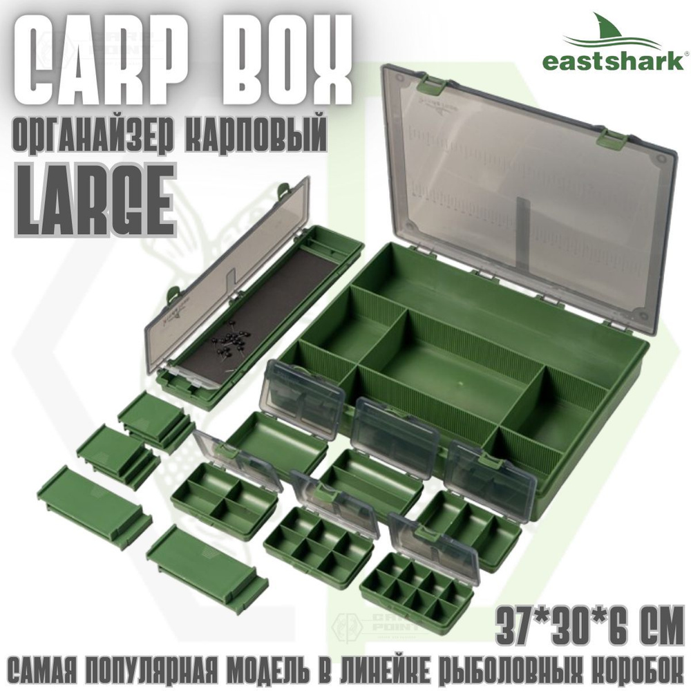 Рыболовный органайзер большой Large Carp box-001 (37x30x6 см) / Tackle Box Large карповый  #1