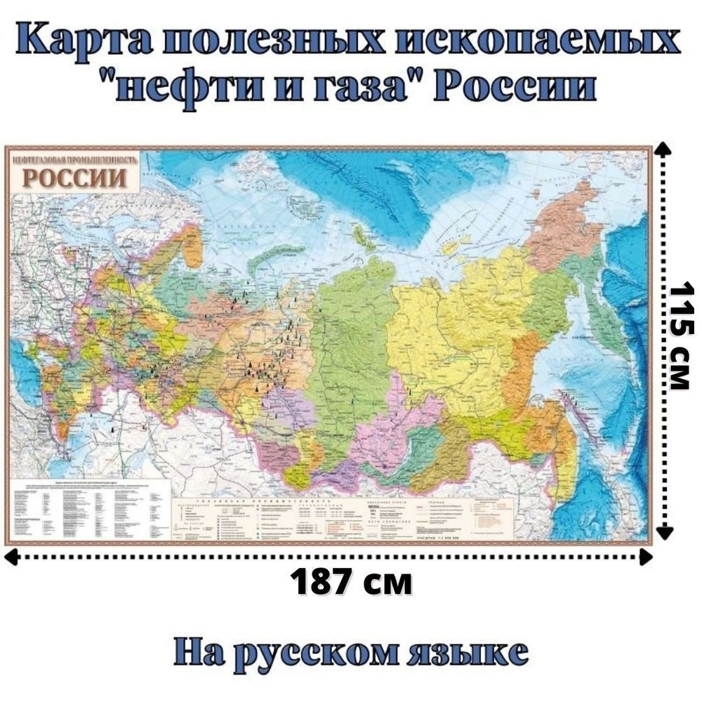 Карта полезных ископаемых "нефти и газа" России 115 х 187 см, GlobusOff  #1