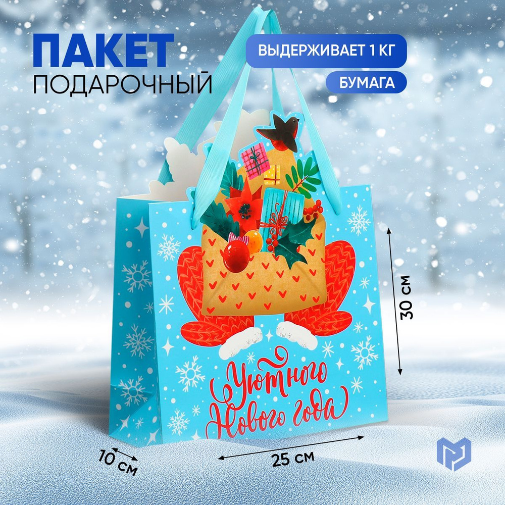 Пакет подарочный новогодний "Уютного Нового Года", 25 х 30 х 10 см  #1