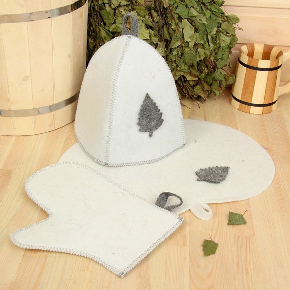 Набор для бани (шапка, рукавица, коврик) из войлока #1