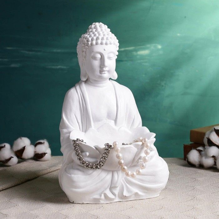 Подставка для мелочей "Будда с лотосом" белая, 19х17х32 #1