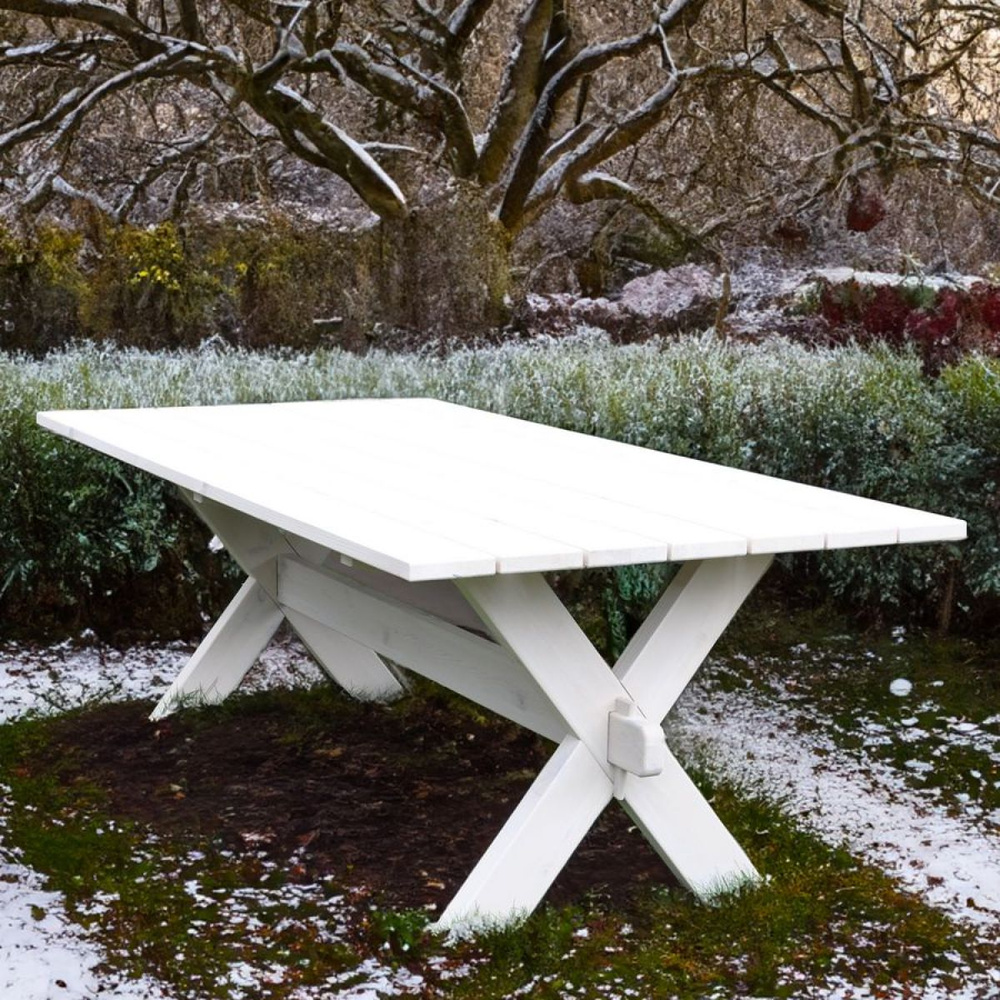 Деревянный стол садовый из массива сосны,прямоугольный для сада и дачи 210х103 см, белый  #1