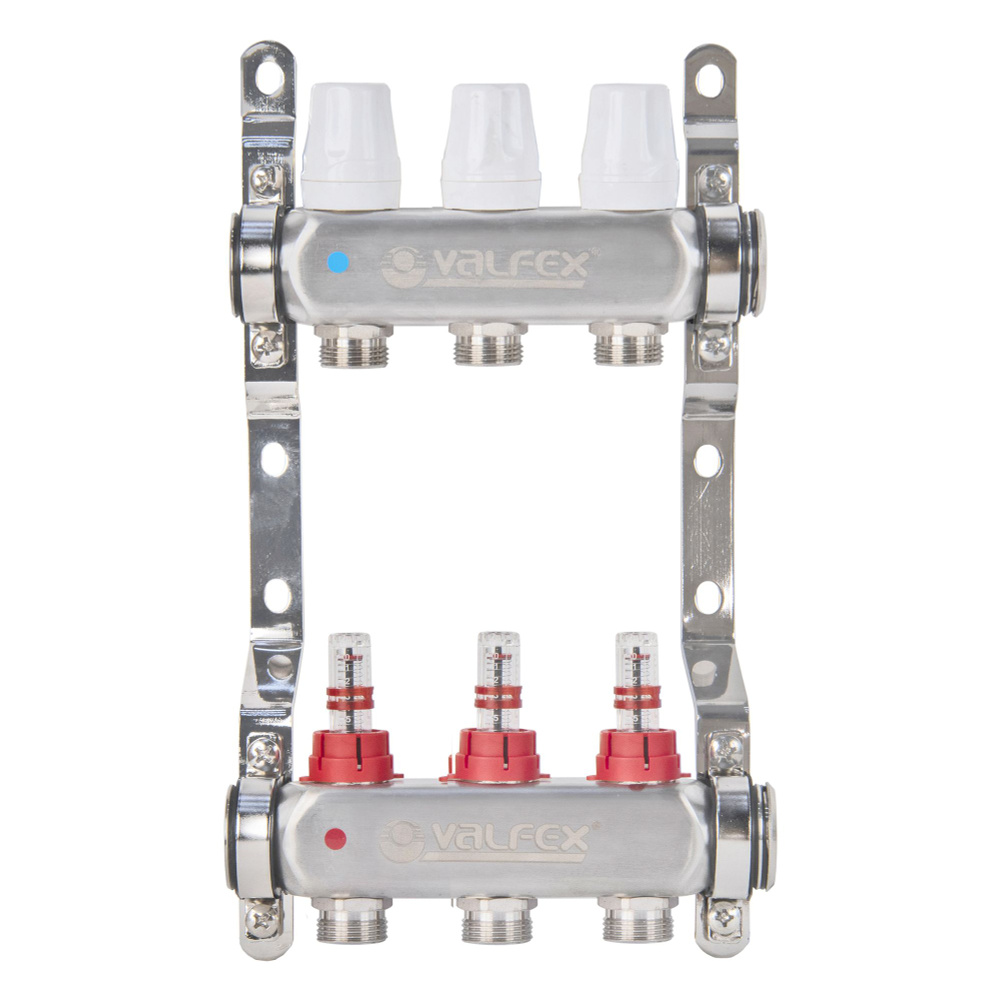 Коллекторная группа 3 контура с расходомерами 1" x 3/4"Е нерж.сталь, VALFEX, VF.584.0603  #1