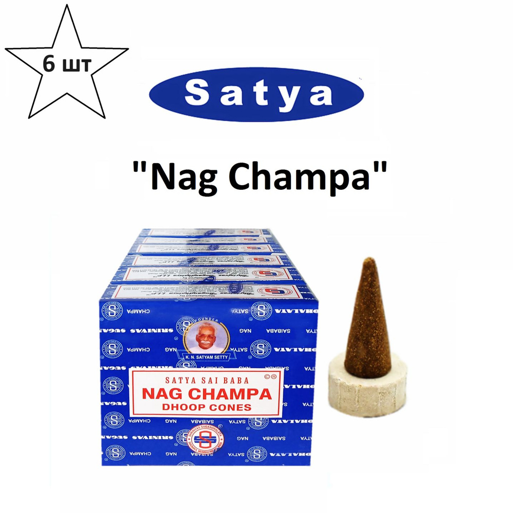 Благовония-Конусы "Nag Champa" 6_упаковок_по_30гр - SATYA "Наг Чампа" (индийские ароматические для дома #1