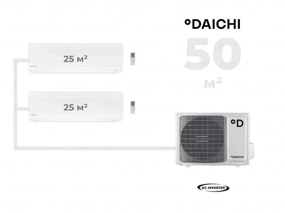 Инверторная мульти сплит-система Daichi на 2 комнаты (25 м2 + 25 м2) DF50A2MS1R + 2*ICE25AVQS1R-1, комплект, #1
