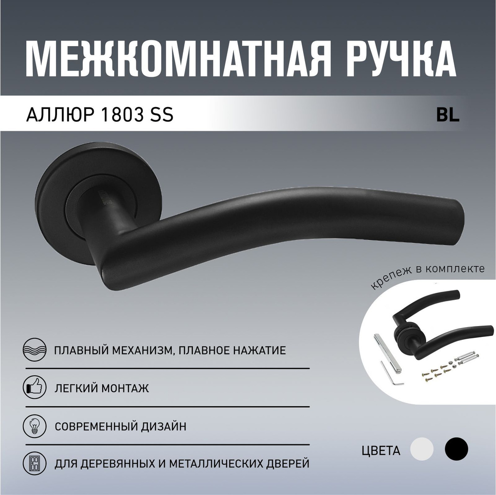 Ручки дверные лофт износостойкие Аллюр 1803 SS BL матовый черный  #1