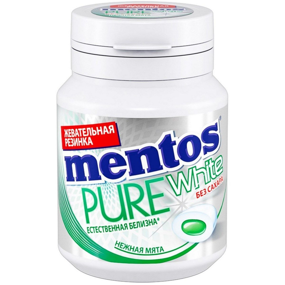 Жевательная резинка Mentos Pure white нежная мята, 54г, 12 штук #1