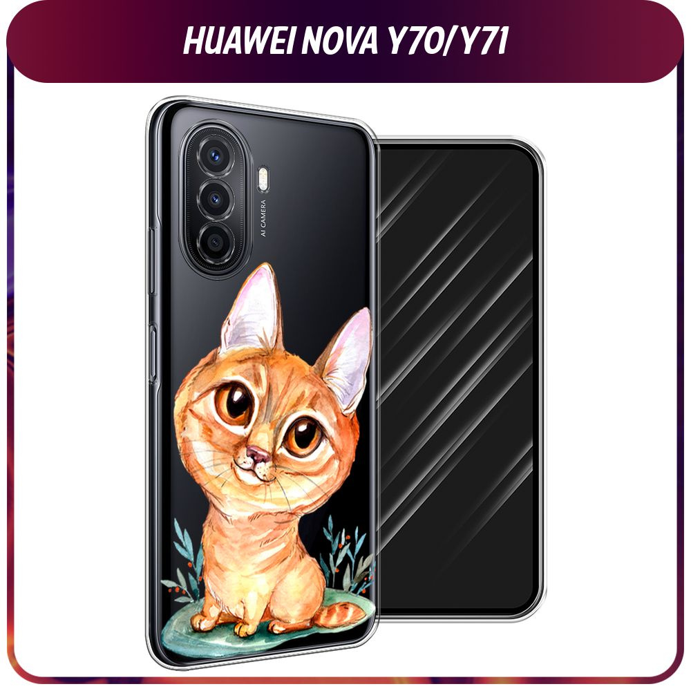 Силиконовый чехол на Huawei Nova Y70/Y71 / Хуавей Нова Y70/Y71 "Милый рыжий котенок", прозрачный  #1