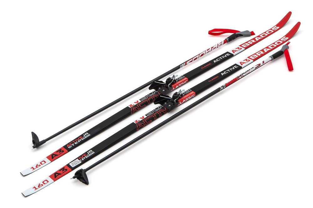 Лыжный комплект с палками и креплением 75 мм - 160 см STEP Brados Active A 3 Red / с насечками  #1