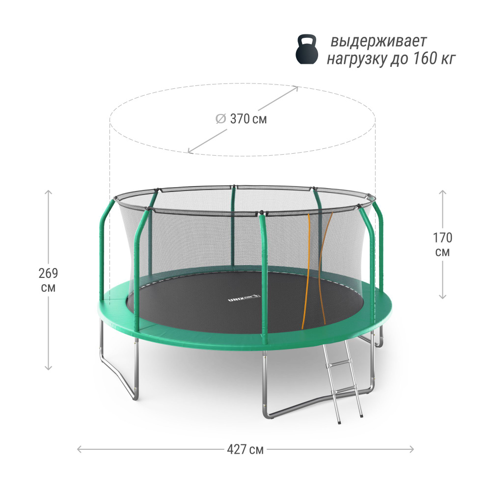 Батут с защитной сеткой UNIX Line SUPREME BASIC 14 ft (green), каркасный, уличный, детский  #1