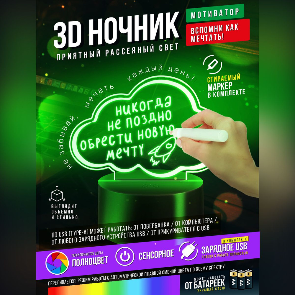 Купить Облачко Светильник с маркером / Ночник настольный, От порта USB ...