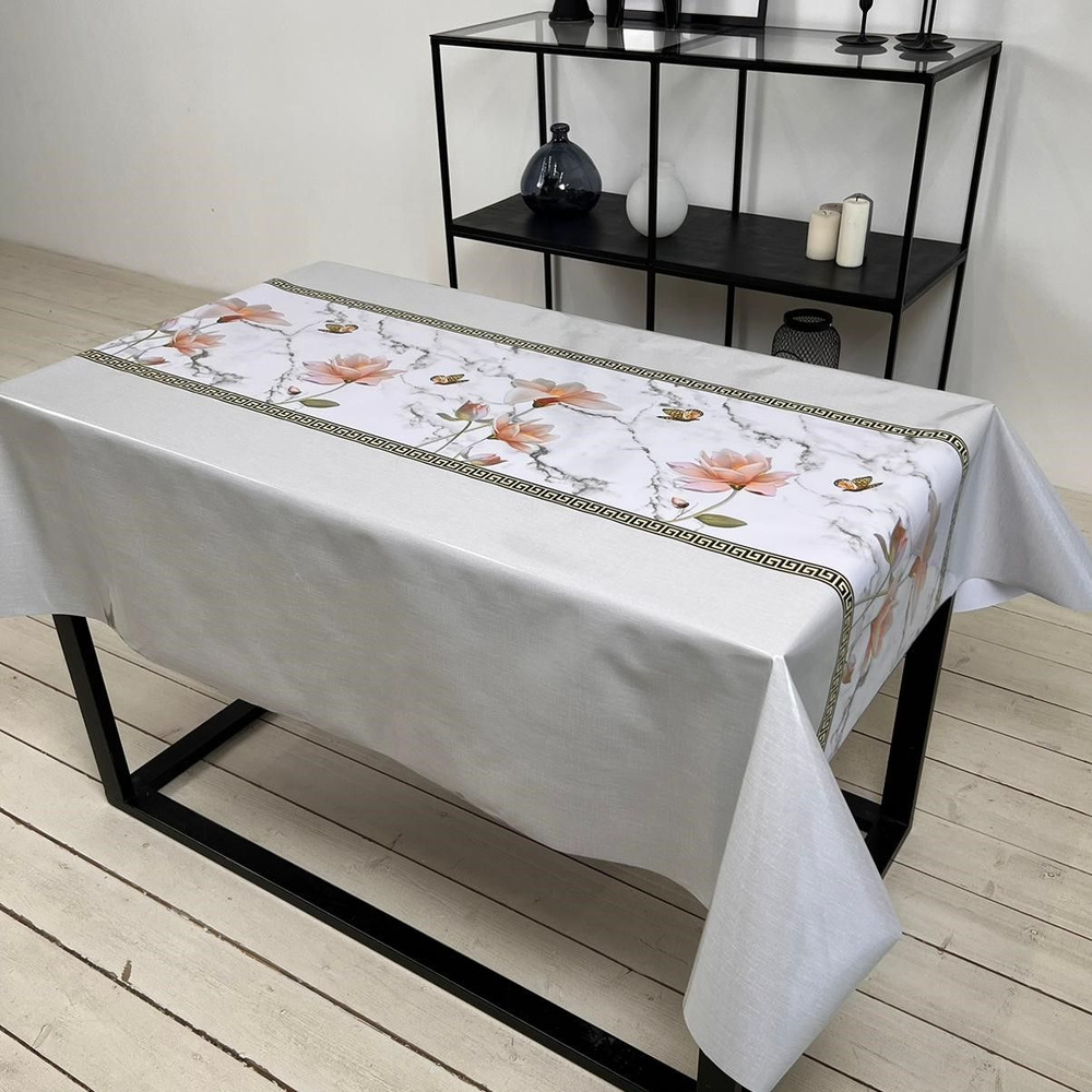 Скатерть на стол водоотталкивающая, праздничная клеенка на кухню тканевая основа, размер 140*160  #1