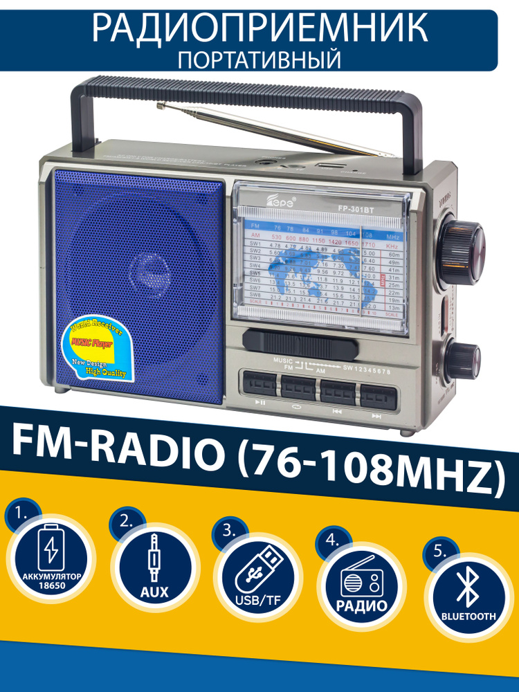 Радиоприемник EPE с Bluetooth расширенный диапозон FM, AM, SW1-SW8 с слотом для флешки  #1