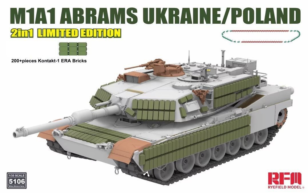 Сборная модель Танк M1A1 ABRAMS 2 в 1 Ukraine/Poland Limited Edition, RM-5106 фирма RFM 5106, масштаб #1