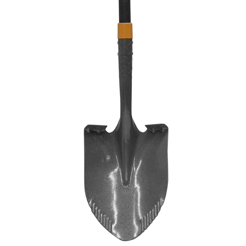 Лопата круглая с ручкой из стекловолокна черного цвета, фигурными зубьями, длинной горловиной (с видеообзором) #1