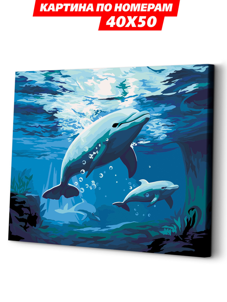 Картина по номерам на холсте на подрамнике 40х50 "Дельфины"  #1
