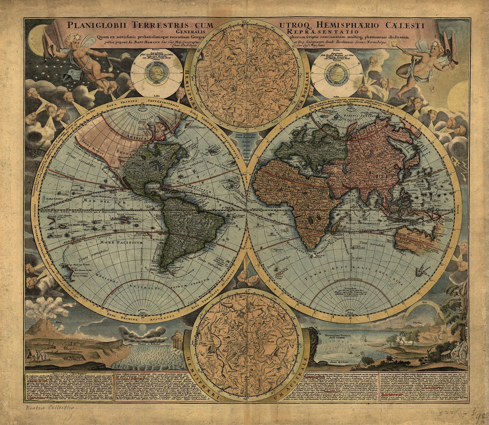 Старинная карта мира 1660-1700 размер 113х98 см #1