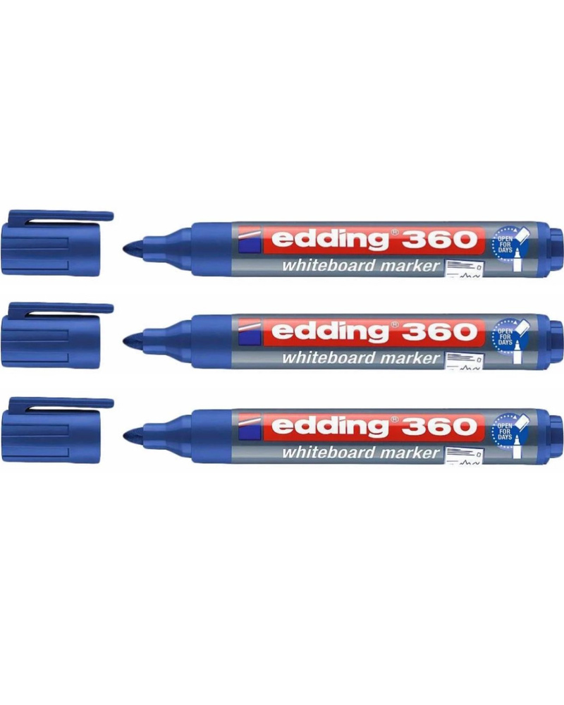 3 шт Маркер для доски Edding 360 синий стираемый, круглый наконечник, толщина линии 1.5-3 мм  #1