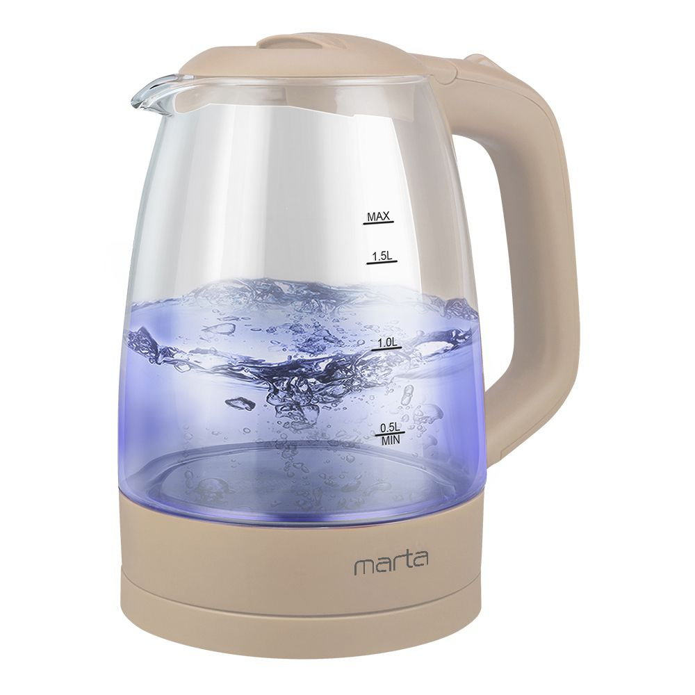 Чайник электрический MARTA MT-1077 стеклянный с подсветкой, бежевый оникс  #1