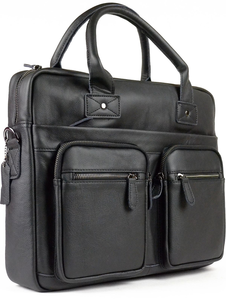 Мужская сумка портфель из натуральной кожи черный 39x30x8см  #1