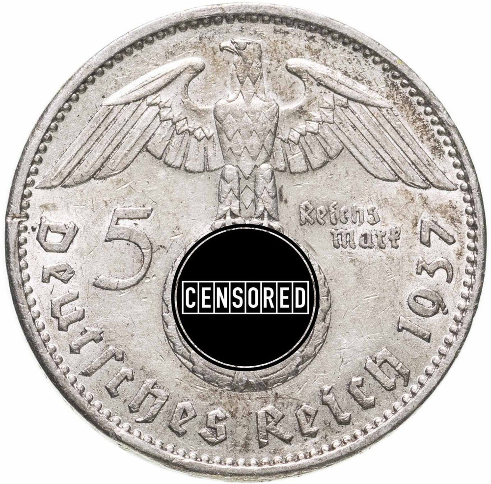 Германия, Третий Рейх 5 рейхсмарок reichsmark 1936-1938 орел со свастикой, Серебро 900, в сохранности #1