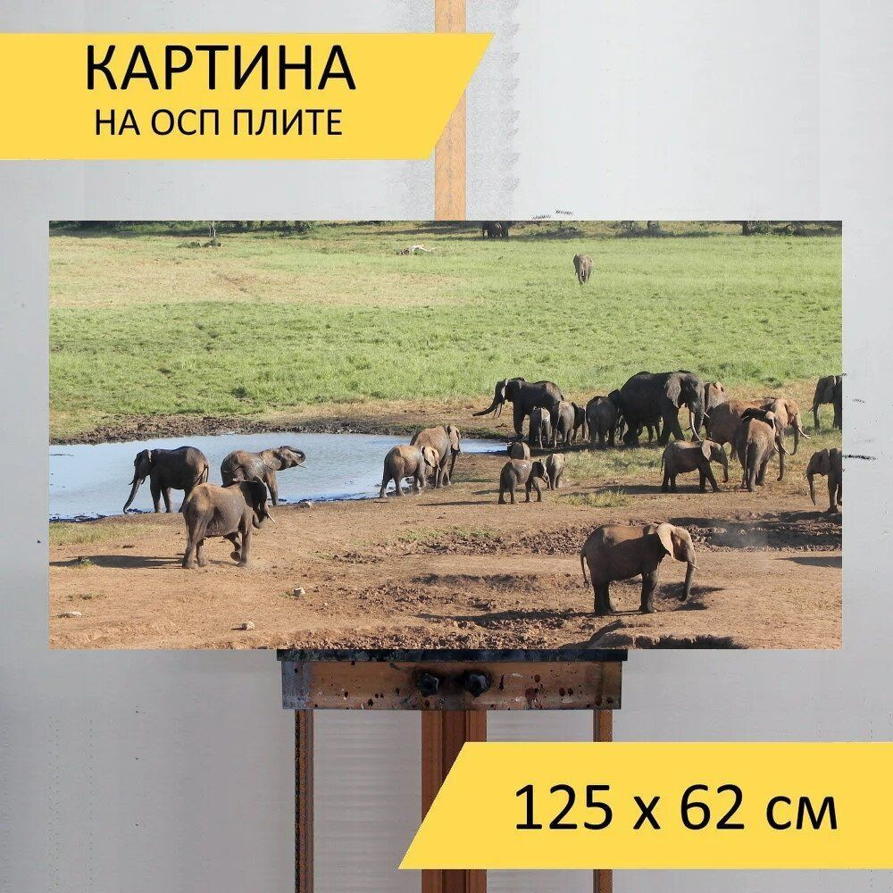 LotsPrints Картина "Слоны, кения, африке 33", 125  х 62 см #1