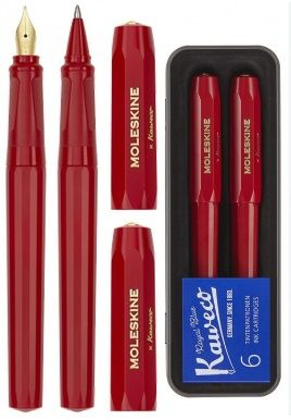 Ручка шариковая и перьевая Moleskine X Kaweco красного цвета в наборе с футляром и картриджами, синие #1