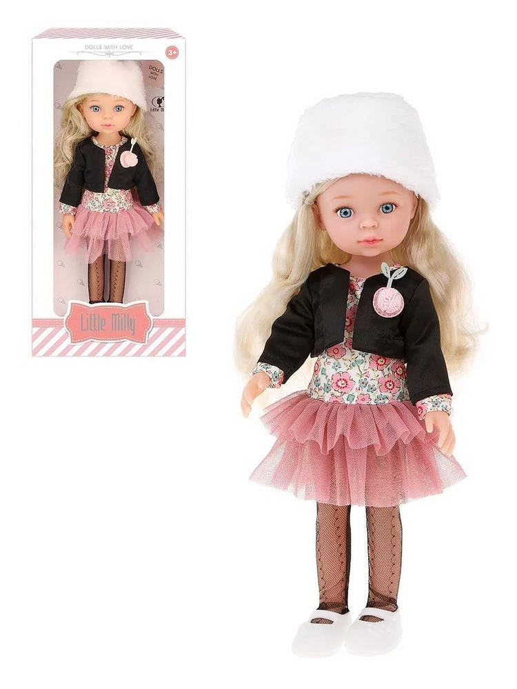 Кукла Little Milly в цветочном платье и меховой белой шапочке 33 см, 91016-N  #1