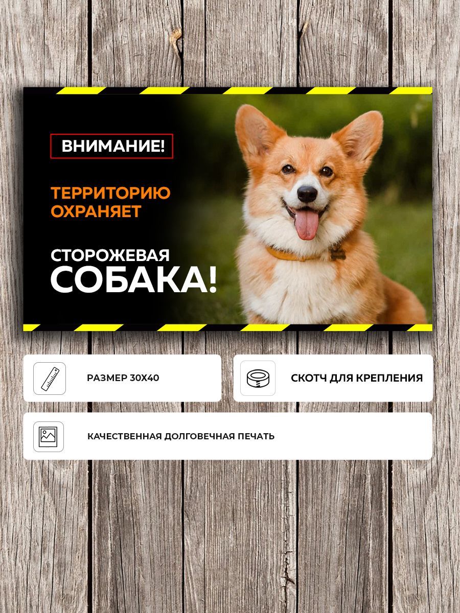 Красиваятабличка"Осторожнозлаясобака"сКоргичернаяА3(40х30см)