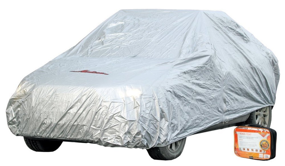 Чехол-тент на автомобиль защитный размер l (520х192х120см) цвет серый молния для двери универсальный #1
