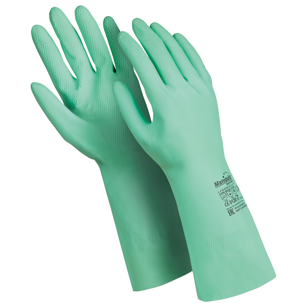 Перчатки латексные Manipula Контакт, хлопчатобумажное напыление, размер9-9,5, L, зеленые, L-F-02, шк0398 #1