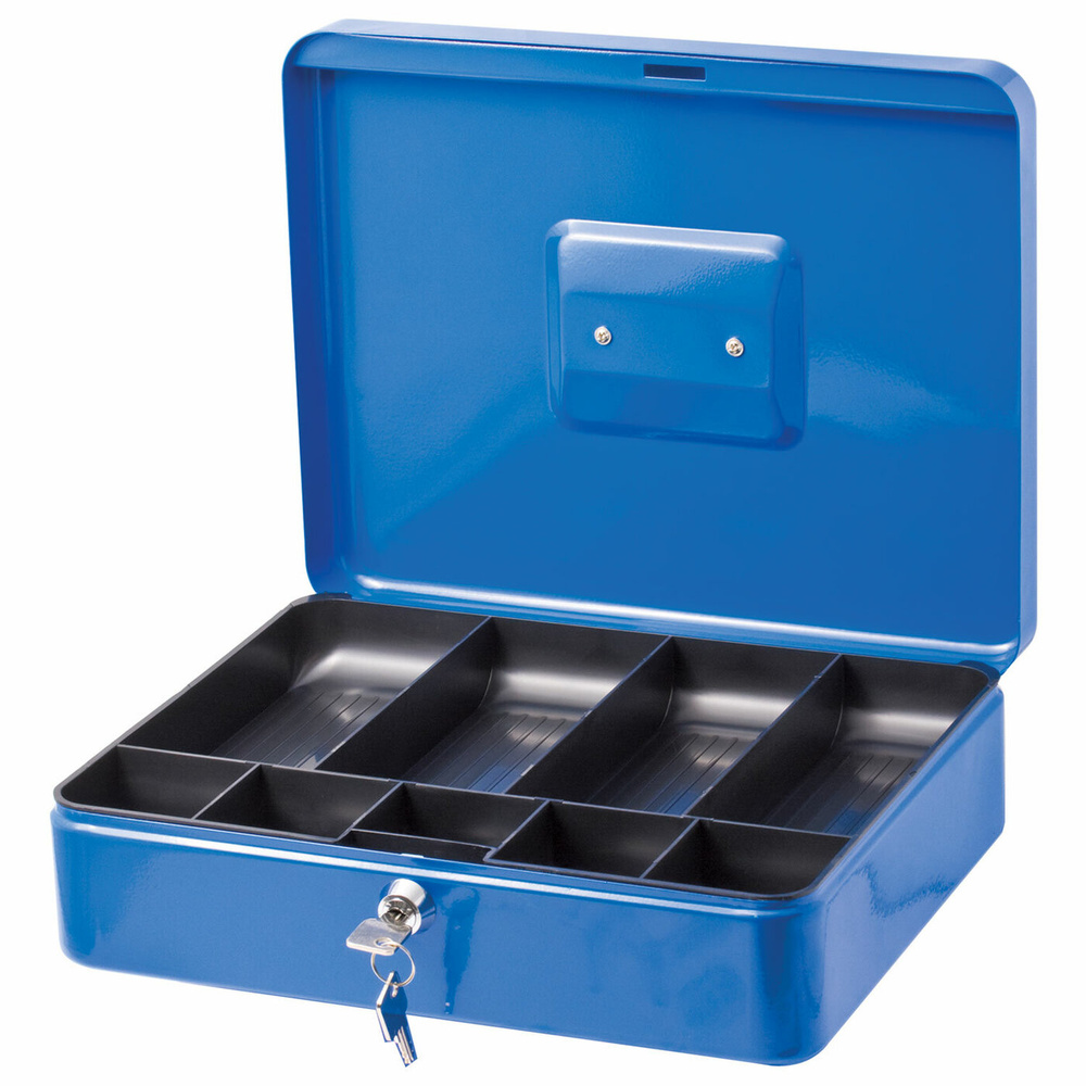 Ящик для денег, ценностей, документов, печатей, 90х240х300 мм, ключевой замок, синий 290336  #1